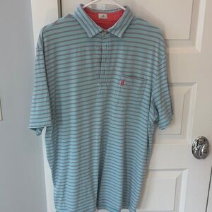 johnnie-O Men's Polo Shirt - Light Blue and pink Stripes